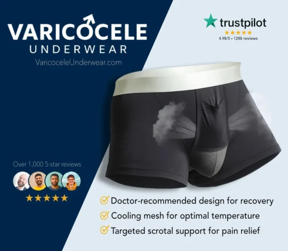 Premium varicocele underwear with cooling mesh, scrotal support, and doctor-recommended recovery design