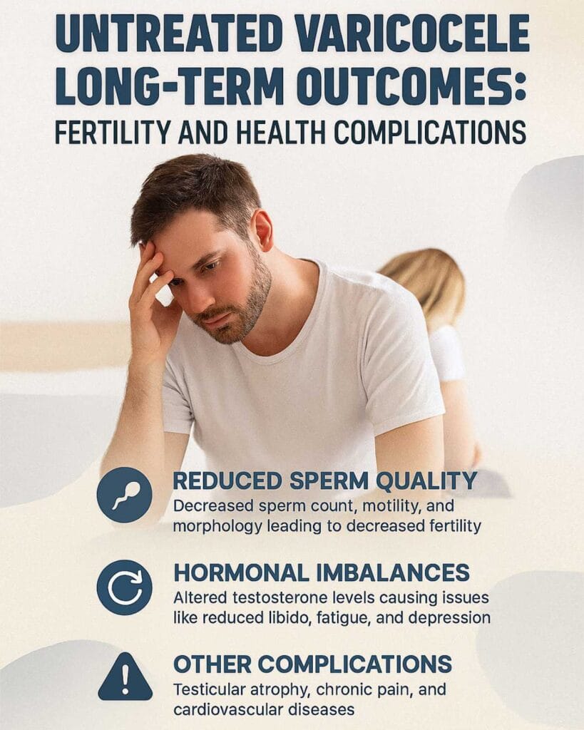 varicocele untreated outcomes fertility decline hormonal imbalance testicular atrophy chronic pain risks