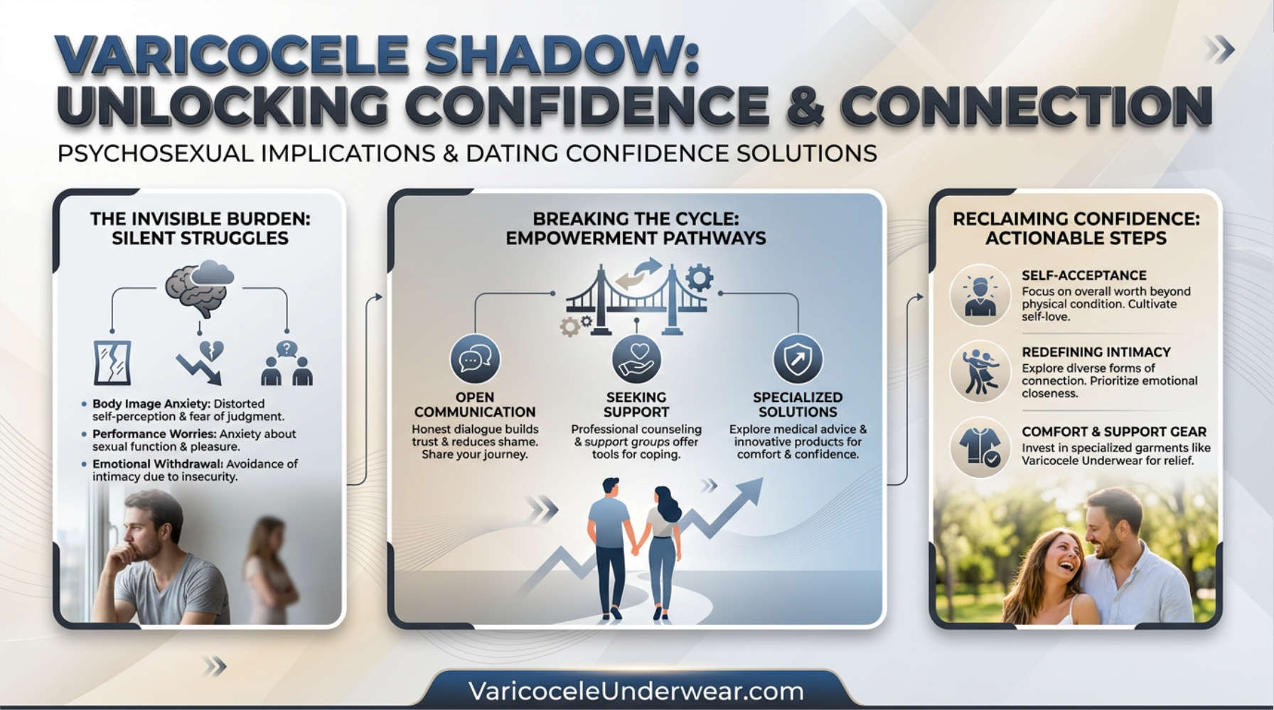 Varicocele dating confidence psychosexual impact infographic: body image self-esteem sexual dysfunction relationship anxiety testosterone levels treatment outcomes