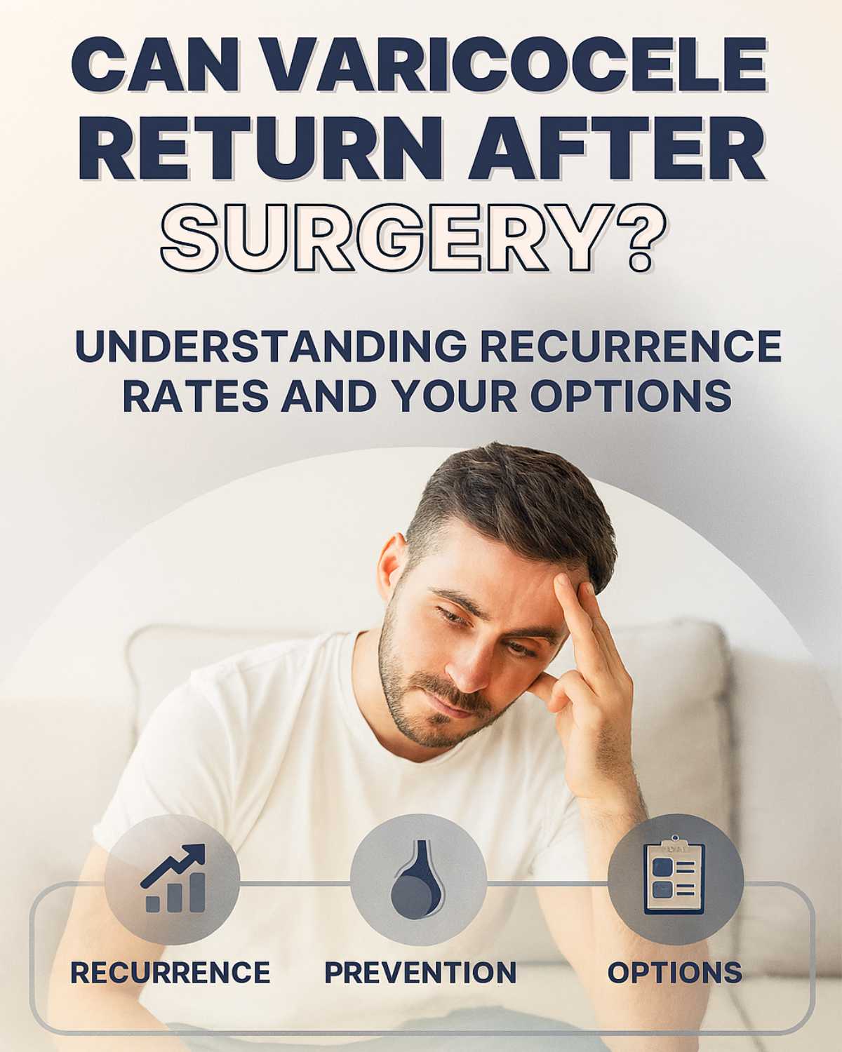 varicocele recurrence after surgery infographic with recurrence rates, risk factors and treatment options
