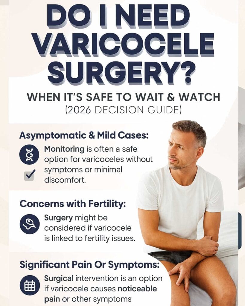 Varicocele surgery decision guide 2026 with symptoms, fertility impact and safe monitoring options