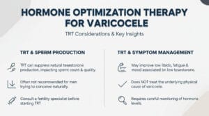 Clinical decision flowchart comparing TRT versus varicocele surgery for low testosterone treatment options