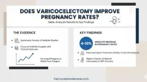 Timeline Infographic Showing Sperm Parameter Improvements At 3 And 6 Months After Varicocelectomy Surgery