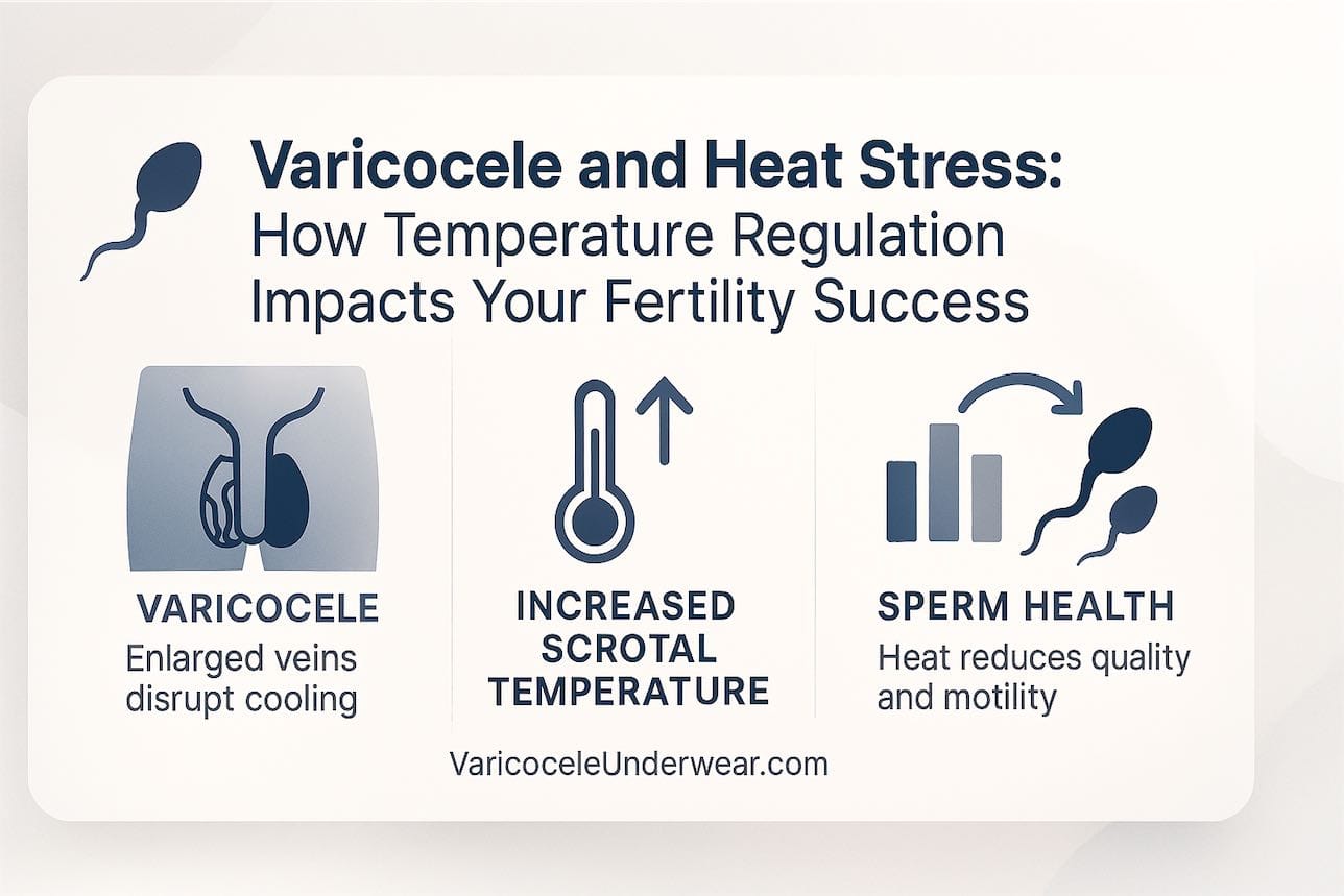Varicocele Heat Stress Infographic Showing Scrotal Temperature Effects On Sperm Quality And Fertility Regulation Strategies