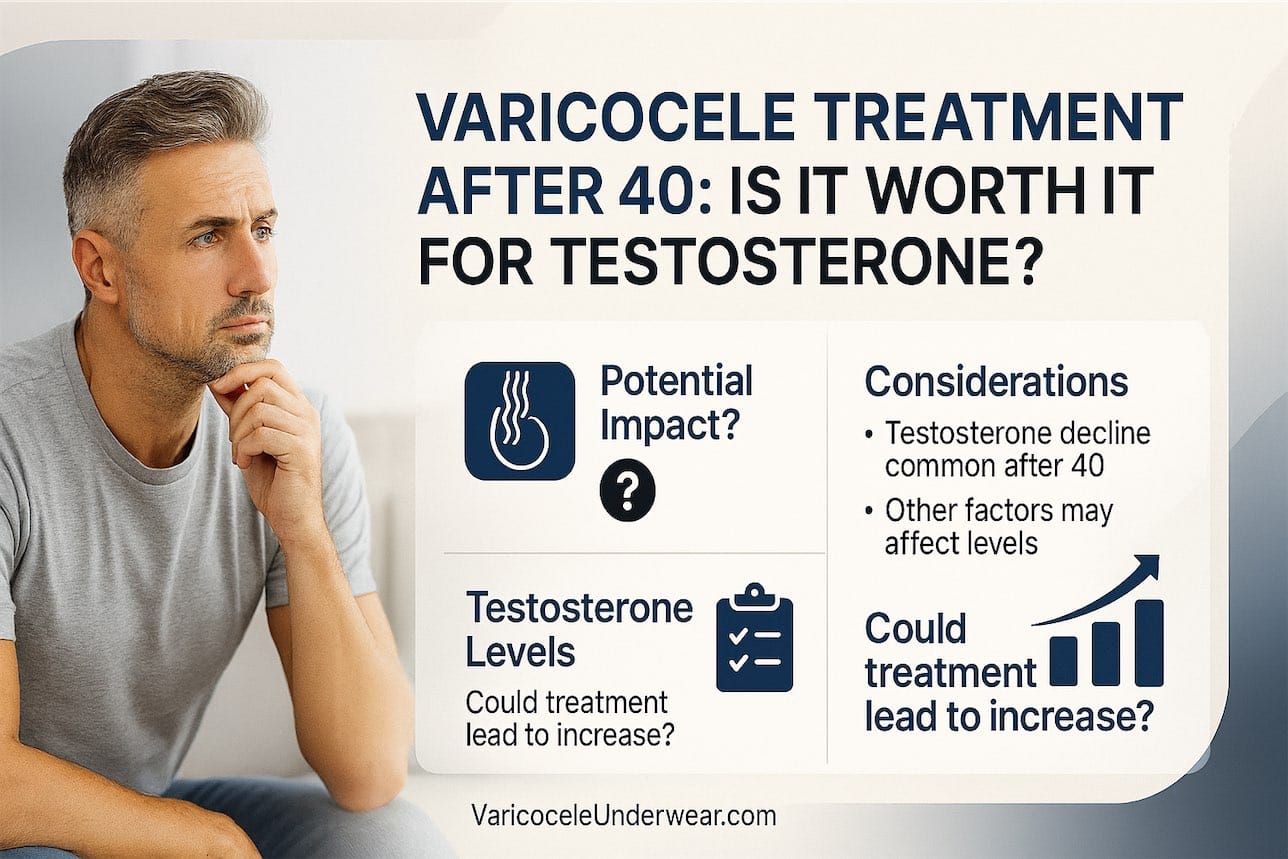 Varicocele Treatment After 40 And Testosterone Impact With Risks, Benefits, And Lifestyle Factors In Modern Infographic Design