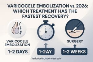 Varicocele Embolization Vs Surgery Recovery Time Comparison 2026 Infographic With Treatment Outcomes And Healing Speed.