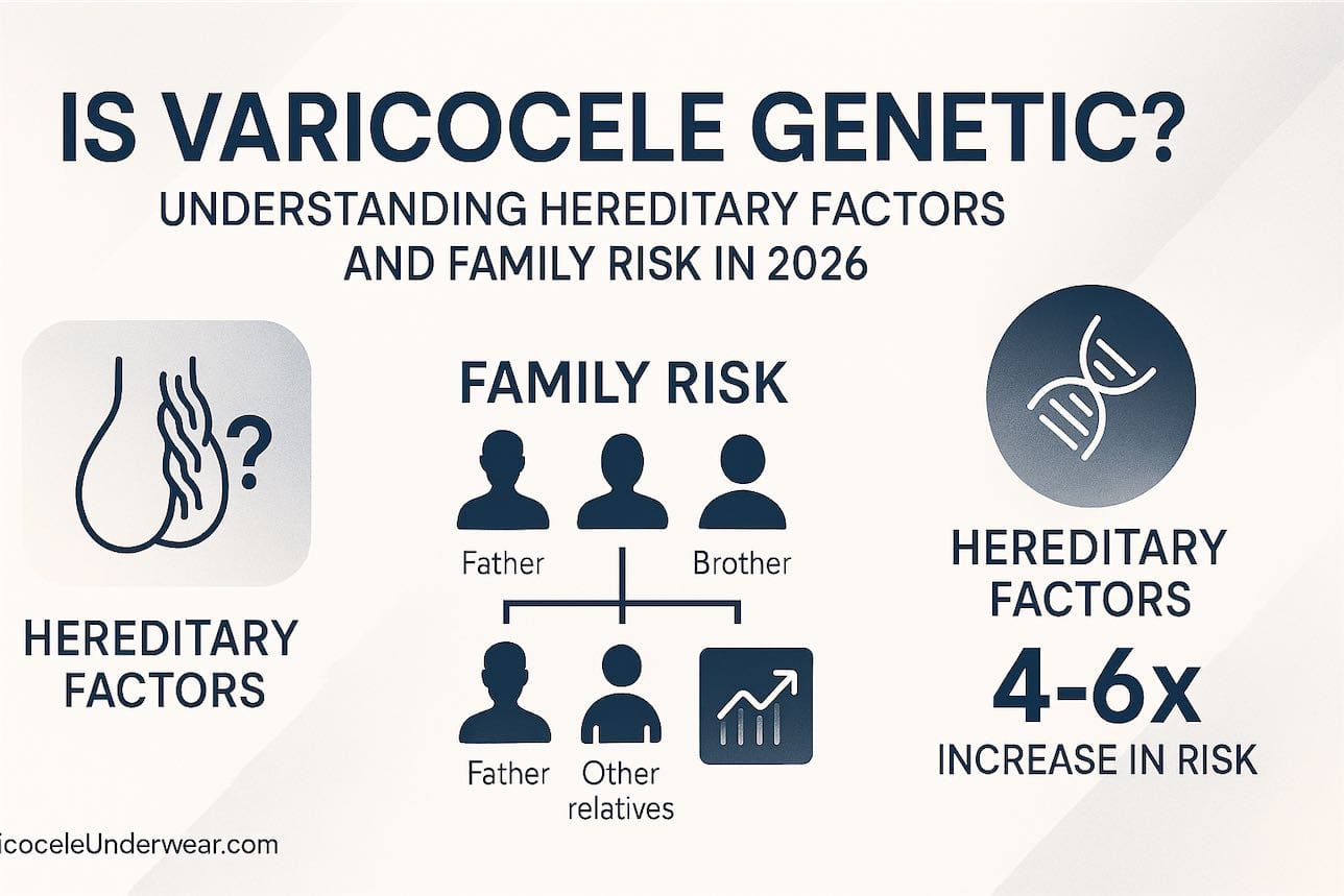 Varicocele Genetics Infographic Showing Hereditary Risk Factors, Family History Influence, And Environmental Role In 2026