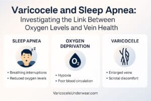 Varicocele And Sleep Apnea Infographic Showing Oxygen Deprivation Effects On Vein Health, Hypoxia Risks, And Monitoring Tips For Men