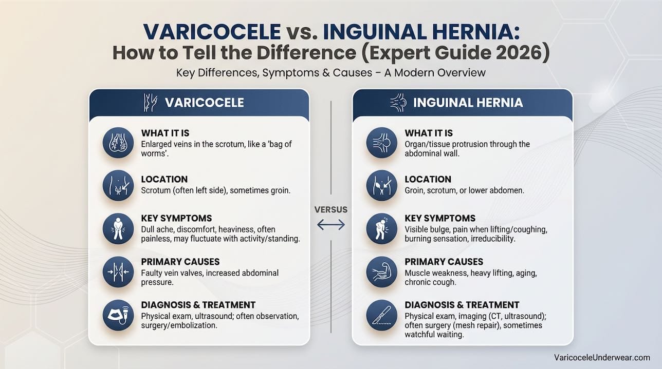 Varicocele Vs. Inguinal Hernia Infographic